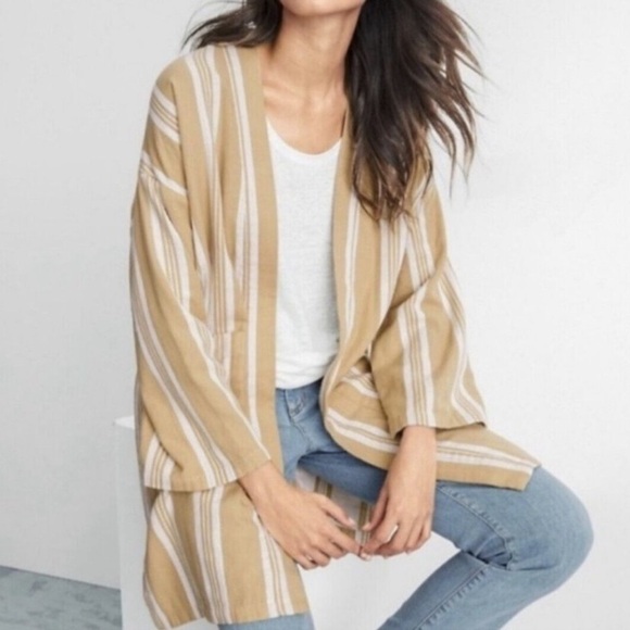 Eileen Fisher Reed Kimono Jacket Organic Cotton Striped Coastal Boho Artsy MP - Picture 2 of 13